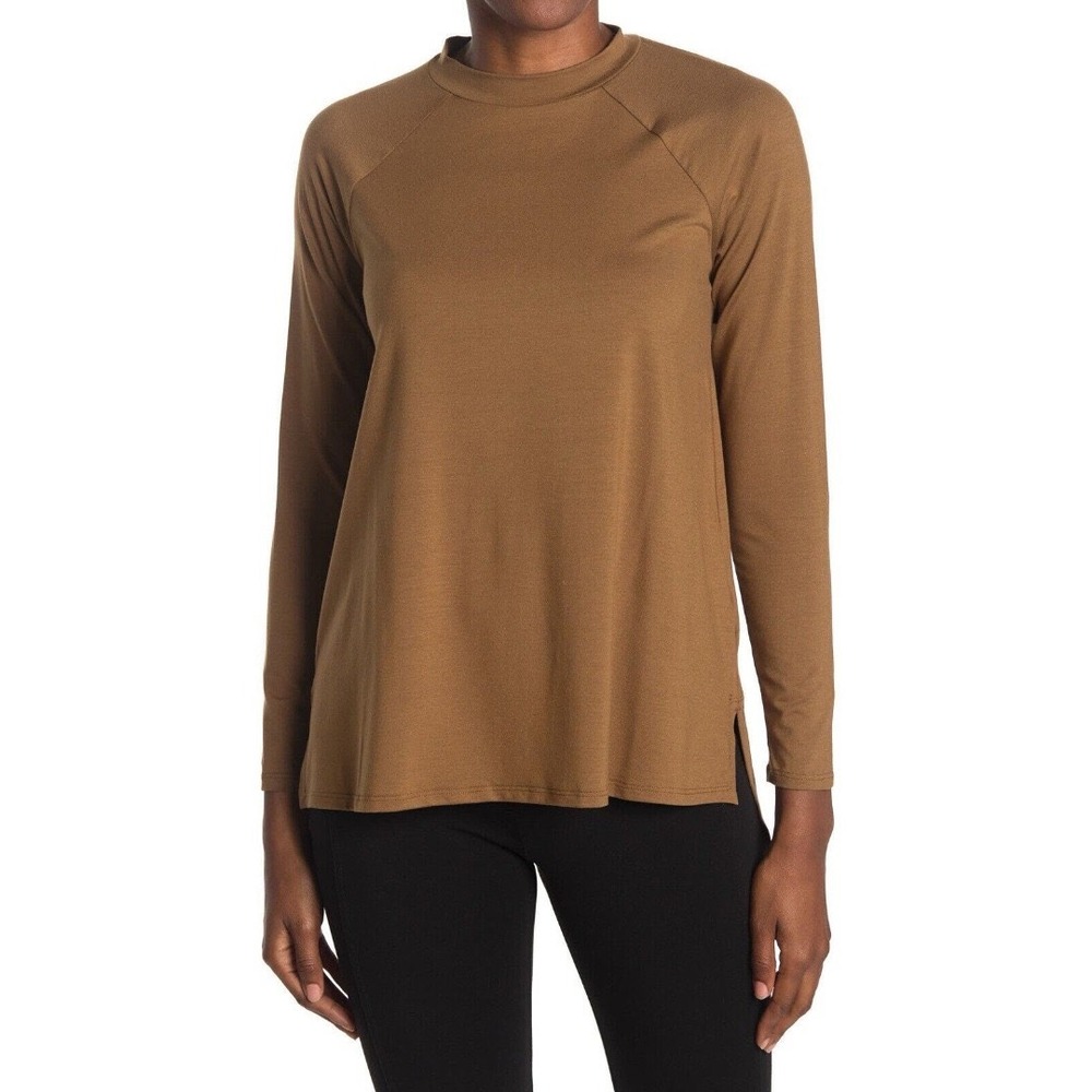 Eileen Fisher Top Plus Size 1X Crew Neck Raglan Sleeve Shirt Hazel Brown NEW